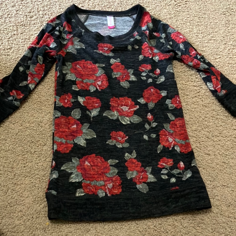 Black and red floral shirt